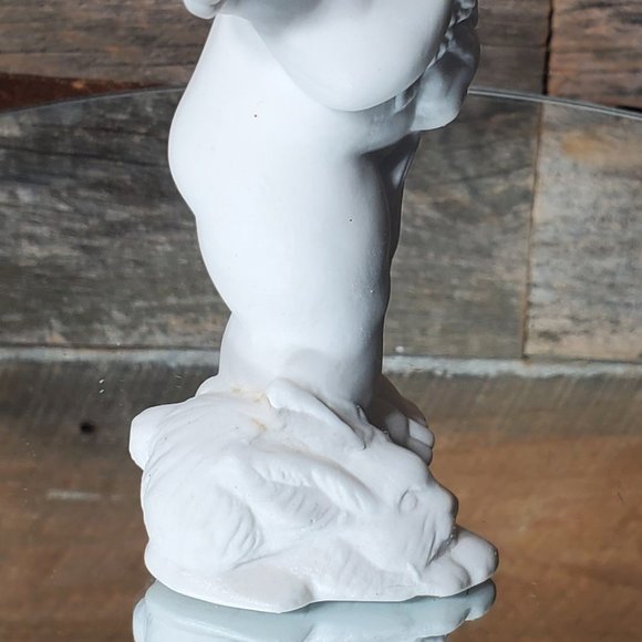 Vintage Bisque Cherub Angel Holding Flowers - Bunny at Feet - Unpainted. - Picture 2 of 9